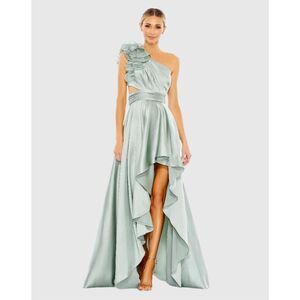 Mac Duggal One-Shoulder Ruffle Maxi Dress in Light Green